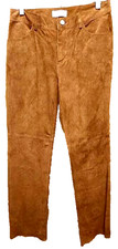 Hugo Buscati Collection Women's Brown Leather Pants Chino Straight Lined Size 8