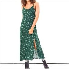 American Eagle Green Floral Cowl Neck Midi Slip Dress XS Side Slit Boho Summer