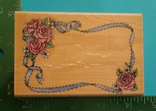 Rubber Stampede ROMANTIC ROSE FRAME Rubber Stamp A801F Flower Ribbon