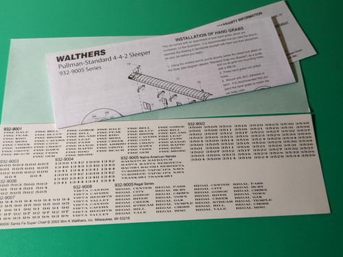 HO Scale DECALS Walthers P.S. & Budd passenger cars PINE series 932-9001/9010