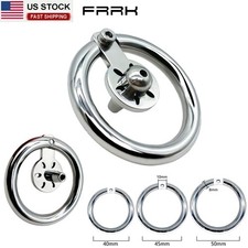Flat Stainless Steel Chastity Cage Device With Lockable Ring For Men Bondage US