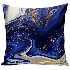 Blue and Gold Marble Throw Pillow Cover 18x18 Inch, Multicolor Blue and Gold