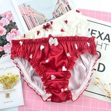 Mid Rise Satin Lace Panties Heart Print Women Soft Stretch Breathable Fit