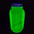 Vintage Anchor Hocking Ribbed Green Uranium Glass Hoosier Jar w/Lid 8.5"
