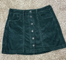 American Eagle Green Corduroy Super Hi Rise A Line Button Up Mini Skirt Size 4
