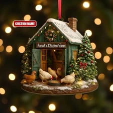 Personalized Chicken Coop Farm Ornament Custom Name Acrylic 2D FLAT 3.5in