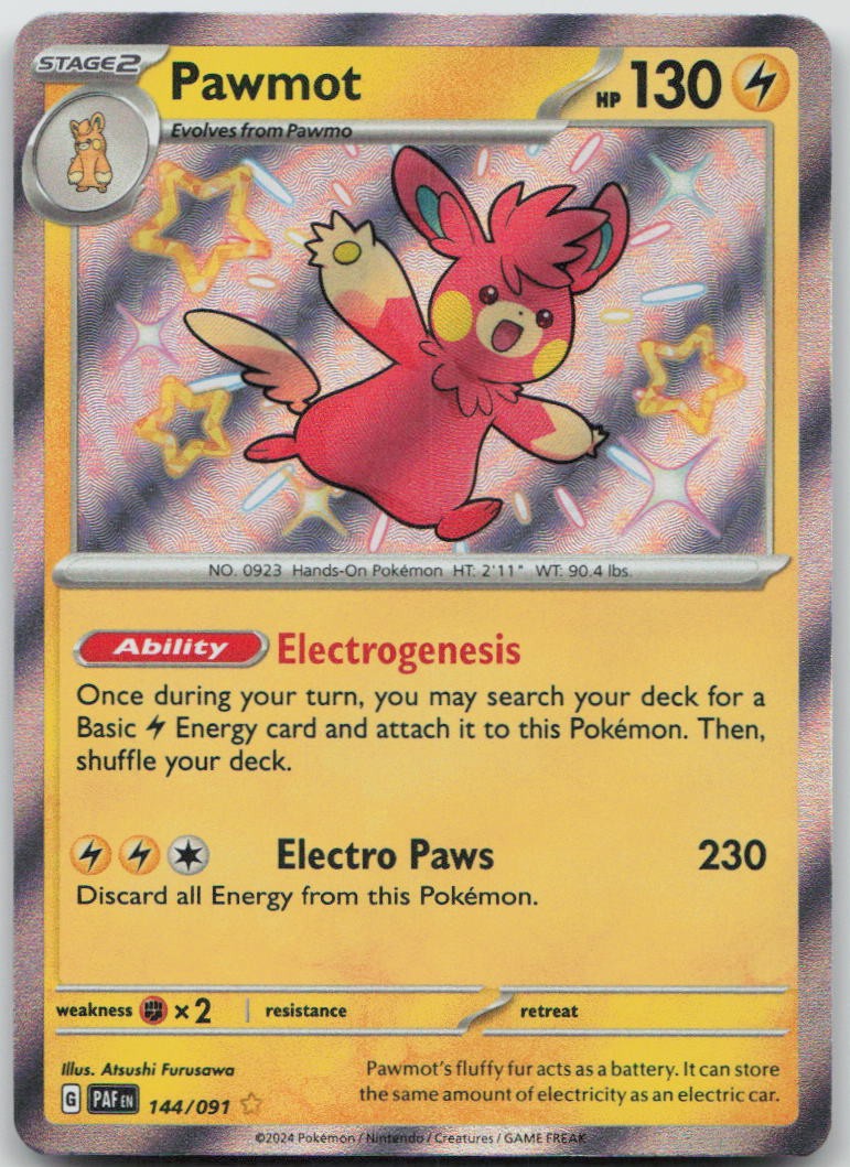 PAWMOT 144/091 SHINY RARE PALDEAN FATES POKEMON HOLO NM/M