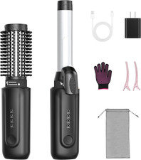 Cordless Hair Curling Iron Brush,1 1.5'',8000Mah,4 Temp Setting 300 -410 Bla