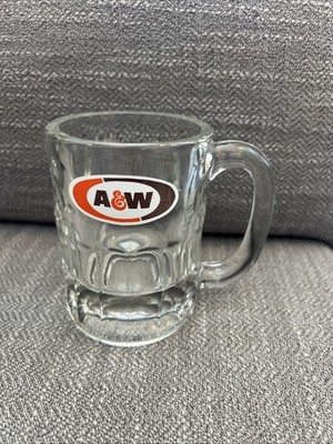 Vintage A&W Root Beer Junior Heavy Glass Mug Orange and Brown Logo EUC Preowned
