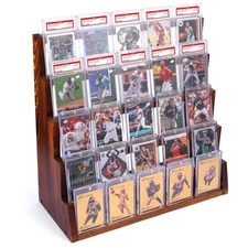 Card Display Stand, Wooden 5-Tier Trading Card Display, Solid Wood Baseball C...