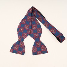 Vintage Silk Bow Tie Mens Navy Paisley Adjustable Mod 2.75" Wide 1970's