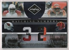 2008 Limited Matching Numbers Patch Prime #13 Edgerrin James Rudi Johnson #d /25