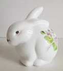 Fenton Bunny ~ Hand Painted "Violets In The Snow" Milk Glass, Signed