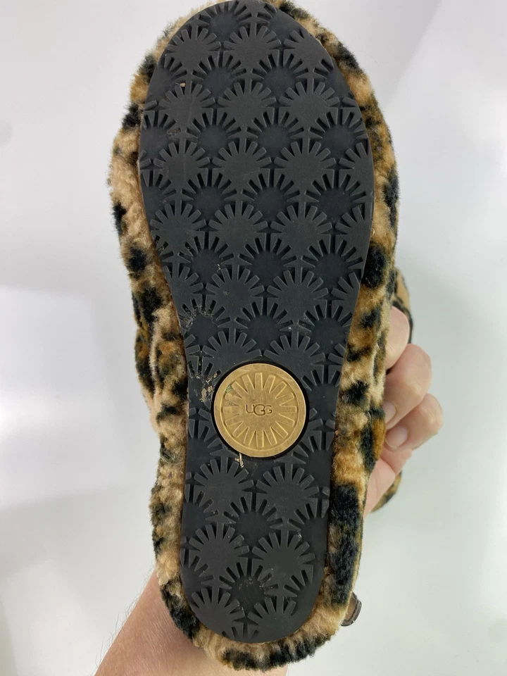 Limpio UGG PELUSA SÍ SLIDE LEOPARDO SANDALIAS PANTUFLAS EE. UU. 8 MUJERES Foto 4 de 4