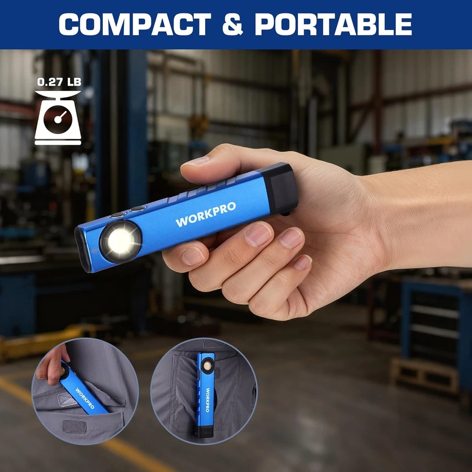 WORKPRO 600 Lumens Rechargeable LED Work Light Flat Pocket Flashlight w/UV Light - Image 4 of 4