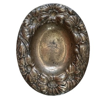 BELLISSIMO ANELLO GIOIELLO ART NOVEAU JT ALLEN ARGENTO 1050 PIATTO PORTAGIOIE MONOGRAMMA "C"