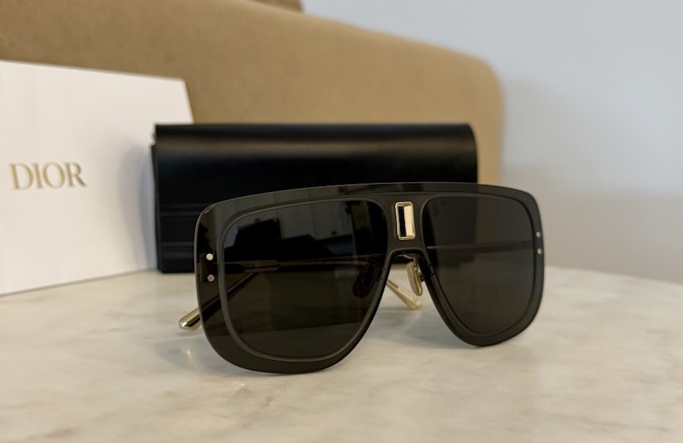 Dior Black & Gold Oversized Aviator Sunglasses