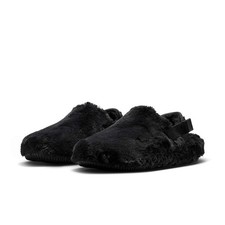 NEW Women's Size 5 Nike Calm Mule Fuzzy Faux Fur Black Sandal Slide NWT