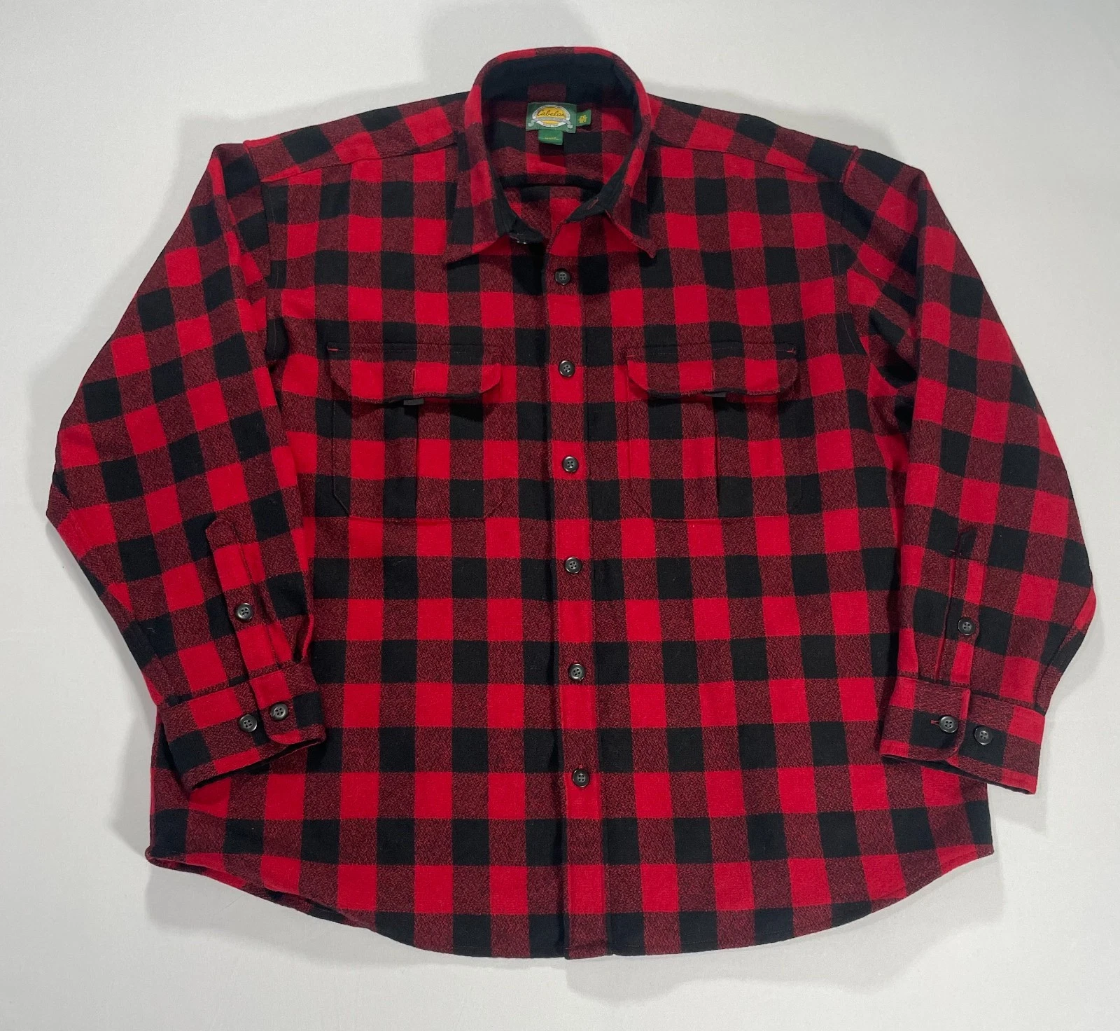 Cabelas Shirt Mens Large Red Black Wool Buffalo Plaid Outdoor Hunting Flannel