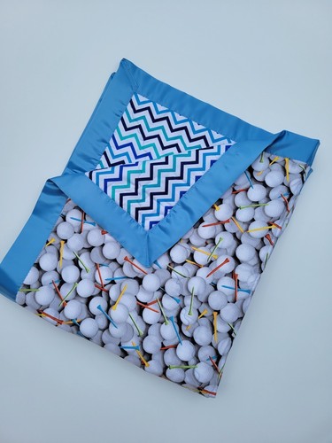 Golf Balls and Tee Calico Cotton Baby Quilt Blanket ,Golf Blanket 32x45 - Picture 5 of 8