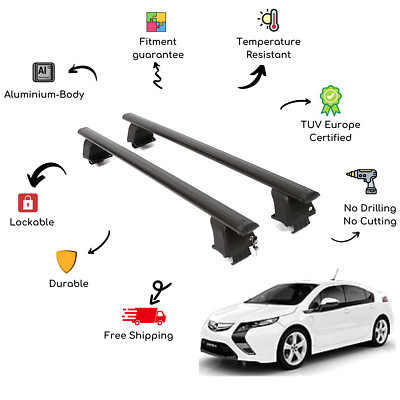 Bare Roof Rack Cross Bars Set for OPEL / VAUXHALL Ampera 4 Door 12-Up Black