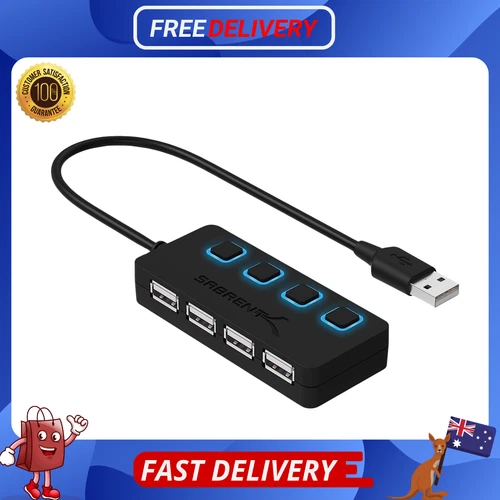 Sabrent 4-Port USB 3.0 Hub with Individual LED Power Switches (HB-UM43) NEW AU