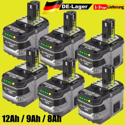 12,0Ah 9,0Ah 8,0Ah Für Ryobi Akku 18V Lithium One Plus RB18L50 P108 RB18L40 DE