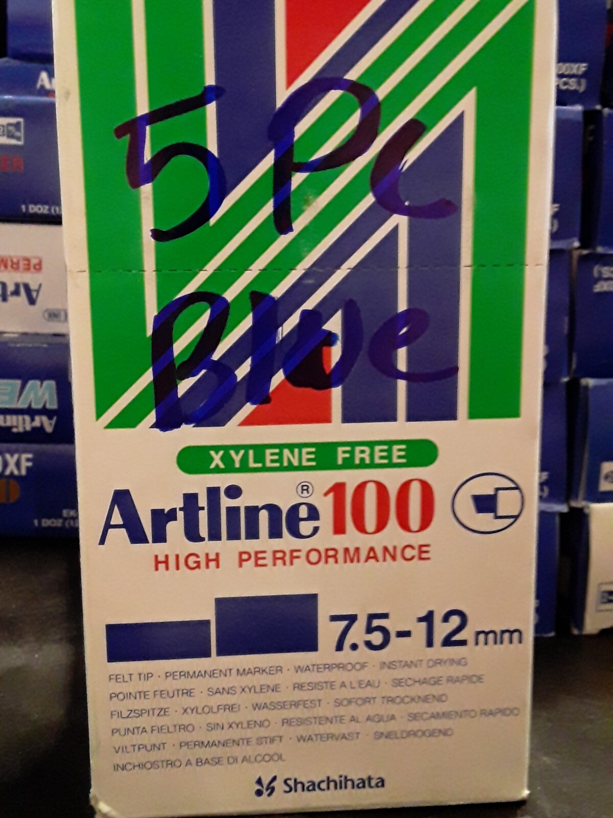 5pc Artline 100 Jumbo Permanent Chisel Whiteboard Writing 7.5-12mm Marker Blue