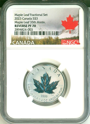 2023 Canada S$3 Maple Fractional Set 1/4 Oz Maple Leaf 35th Ann NGC Reverse PF70
