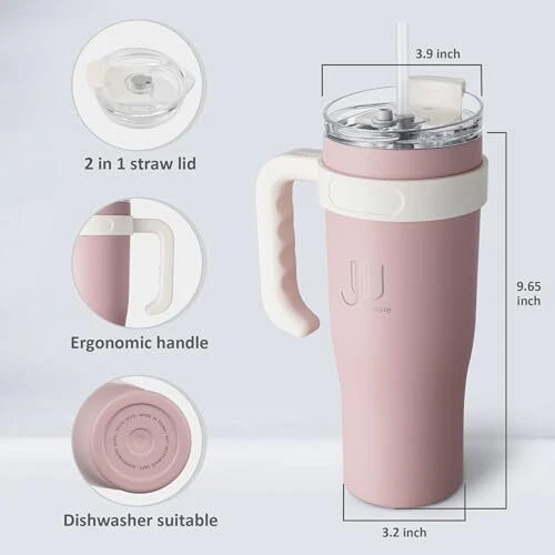 Tumbler With Lid And Straw 40 Oz Vacuum Insulated Tumbler With Handle And Straw