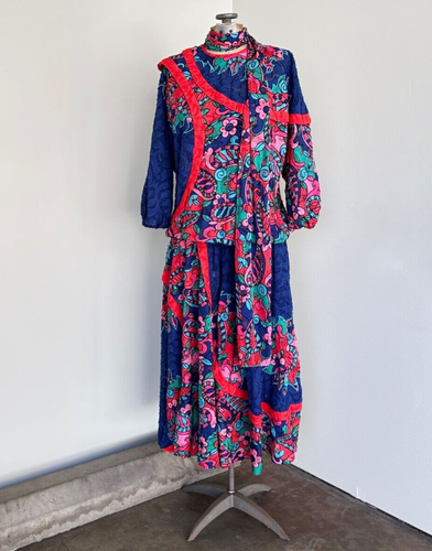 Diane Freis Floral Drop Waist Dress Size Medium Vintage 80s Sash Maxi Dress - Picture 5 of 10