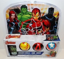 MARVEL AVENGERS 5-PIECE BATHTUB BASKETBALL TUB TOSS SET HOOP 3 BALLS  BODY WASH