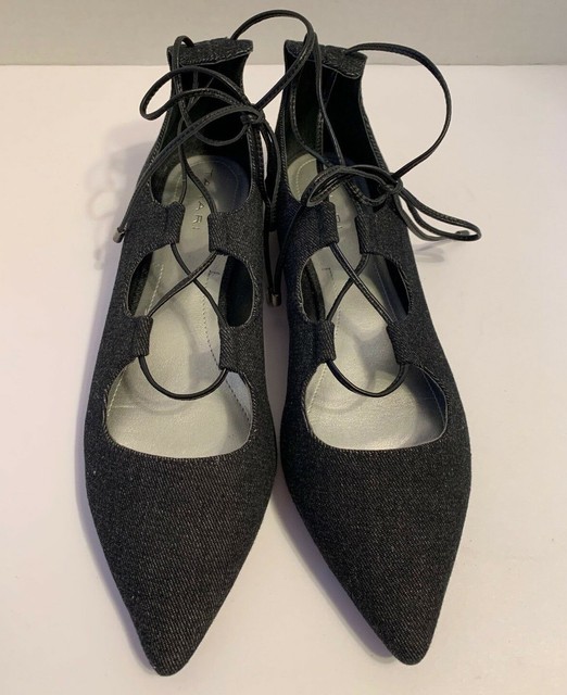 black ankle tie flats