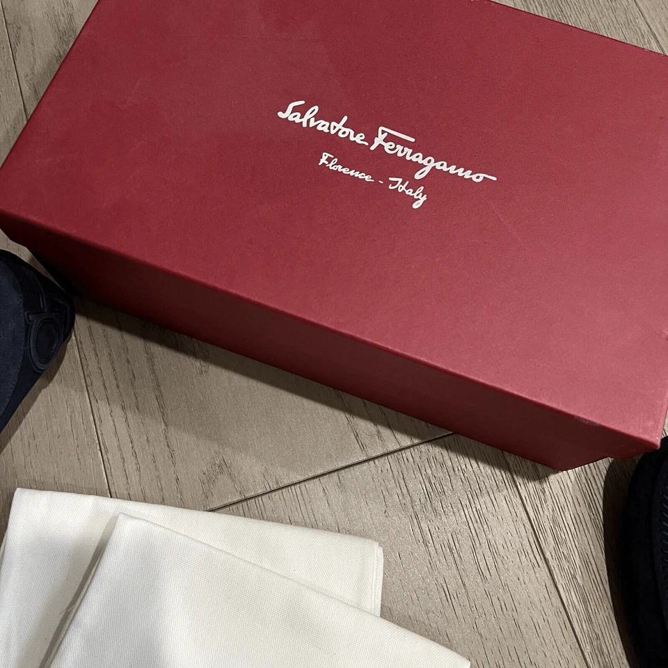 Mocasines Salvatore Ferragamo Atlante Azul Marino Gamuza Hombres Conductores 10 E NUEVO Foto 4 de 4