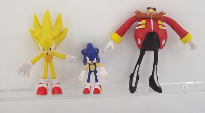 Lot of 3 Jakks Pacific SEGA Sonic the Hedgehog, Dr. Eggman, Super Sonic Figures