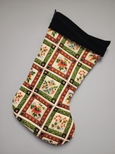 Big Oversized Vintage Christmas Stocking Floral With Velvet 11 1/2"x26"
