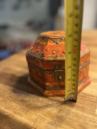 Moroccan Handmade Wood Jewelry / Memory / Keepsake Box Orange - Picture 4 of 9