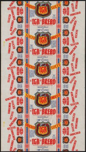 Vintage bread wrapper IGA BRAND Fassetts Burlington Vermont 1942 new old stock - Picture 1 of 2