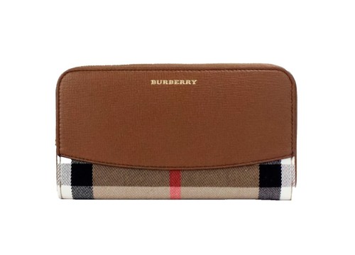 Burberry Wallet Dark Brown Leather Bifold Kisslock Nova Check