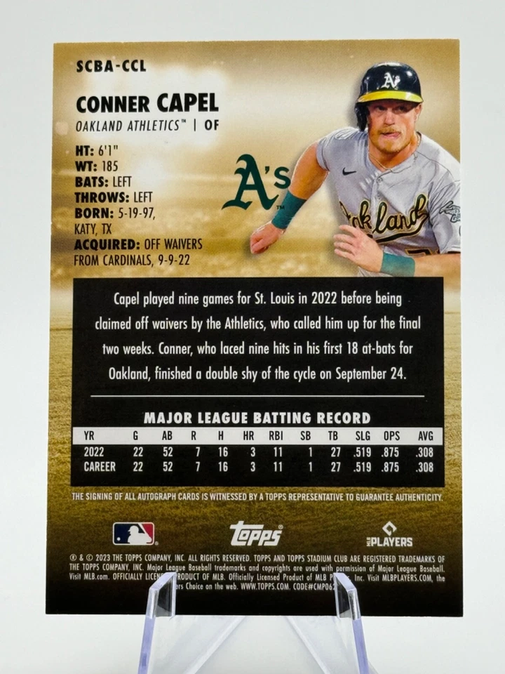 2023 Topps Stadium Club #SCBA-CCL CONNER CAPEL (RC) | Rookie Autograph - Image 2 of 2
