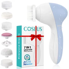 Facial Cleansing Brush Silicone Face Scrubber: 7 in 1 FBS-D Electric Exfoliating
