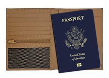 Light Brown RFID Genuine Leather Passport Wallet