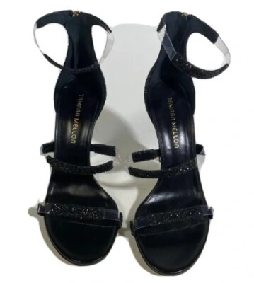 Tamara Mellon Frontline 105 Black Crystal Clear PVC Strappy