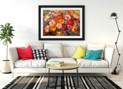 ABSTRACT IMPRESSIONIST FLOWERS PAINTING -FRAMED WALL ART POSTER PAPER PRINT - Picture 4 of 11