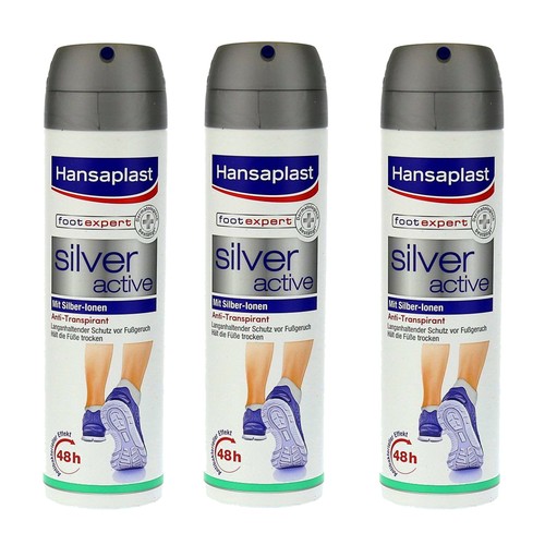 3x 150ml Hansaplast Foot Expert Silver Active anti Transpirant Spray
