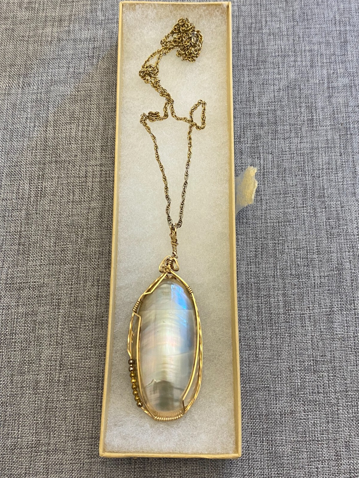 Vintage Wire Wrapped Large Abalone Shell Pendant … - image 1