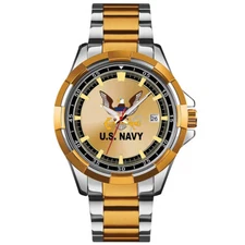 U.S. Navy 44mm Two-Tone Gold Quartz Watch, 30m Water Resistant, Analog