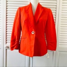 Kasper Orange Ruched Sleeve Linen Jacket Size 4 New $119.00