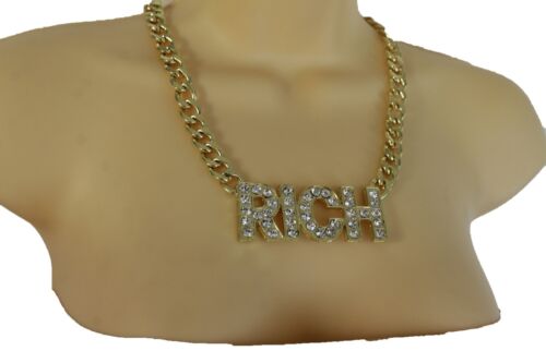 Women Gold Metal Fashion Necklace Chunky Chain Link Jewelry RICH Bling Hip Hop - Picture 1 of 10