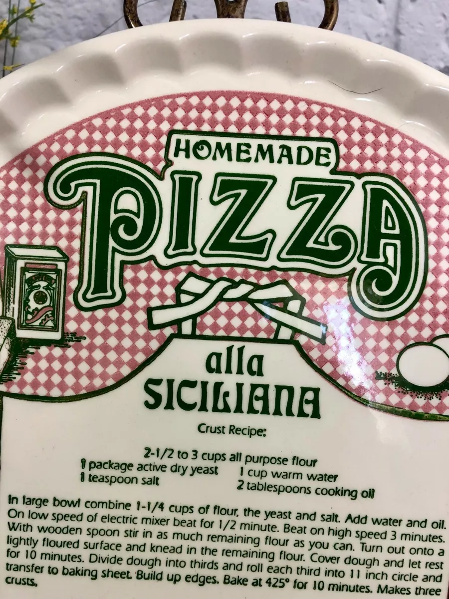 Vintage Homemade Pizza Alla Siciliana Recipe Plate Large Red White Pizza  Plate